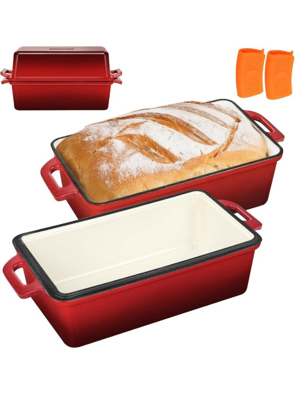 2-in-1 Enameled Cast Iron Bread Pan with Lid - Perfect for Sourdough, Cake